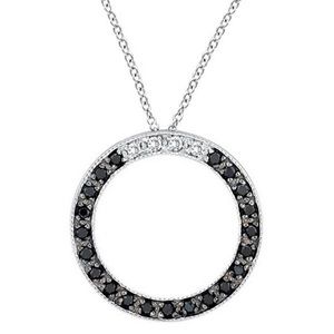 White and Black Diamond Circle Necklace